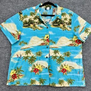Puanani Hawaiian Shirt Men 1XL Blue Island Scene Print Made Hawaii